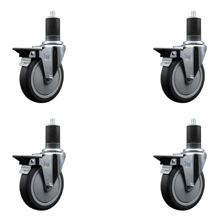 Service Caster 5'' Thermoplastic Rubber Swivel 1-5/8'' Expanding Stem Caster Set with Brake, 4PK SCC-EX20S514-TPRB-PLB-158-4